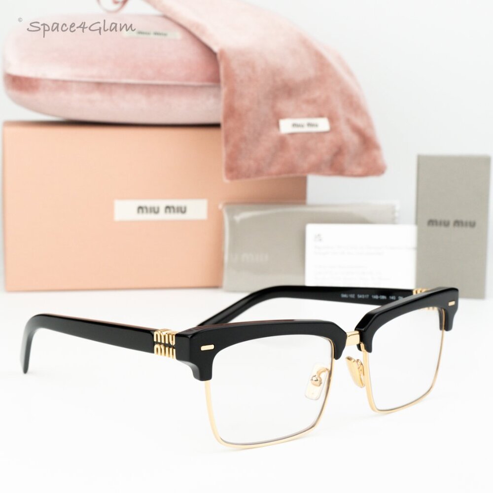 Miu Miu Women Eyeglasses Black Clear Blue Light Filter Square MU10ZS 1AB08N NEW